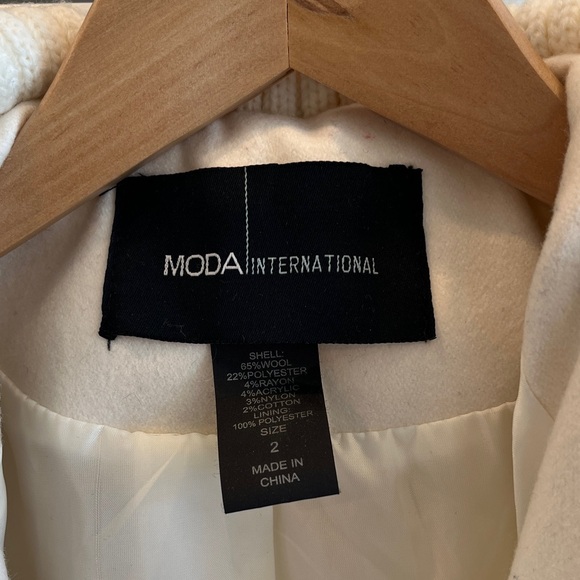 Moda International Womens Double breasted Ivory Wool Coat sz 2 - Picture 4 of 4